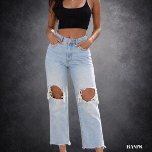 We The Free Maggie High Rise Distressed Raw Hem Jeans Size 27